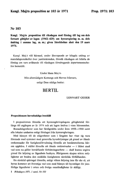 Omslaget till prop. 1971:103