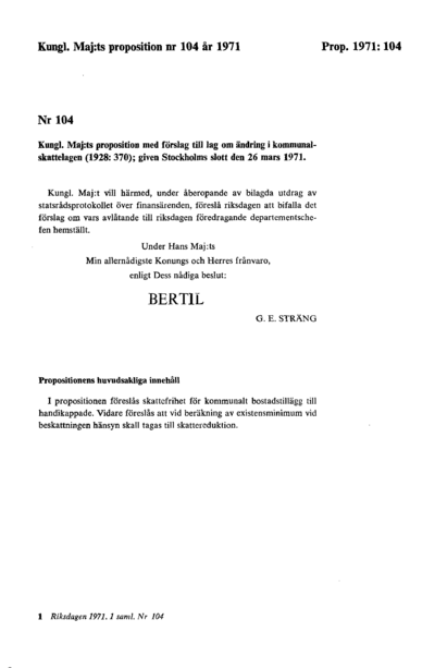 Omslaget till prop. 1971:104