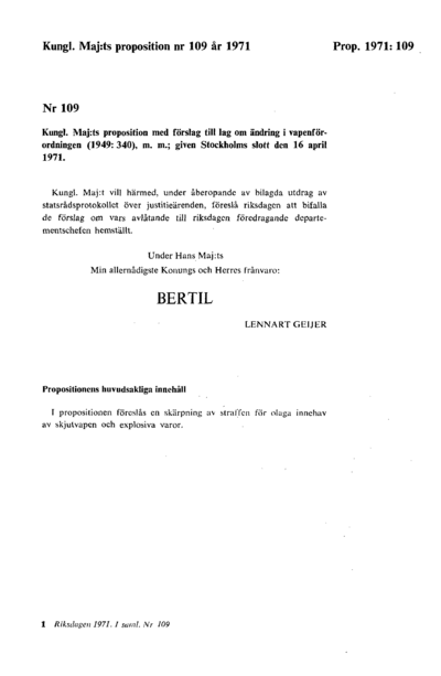 Omslaget till prop. 1971:109