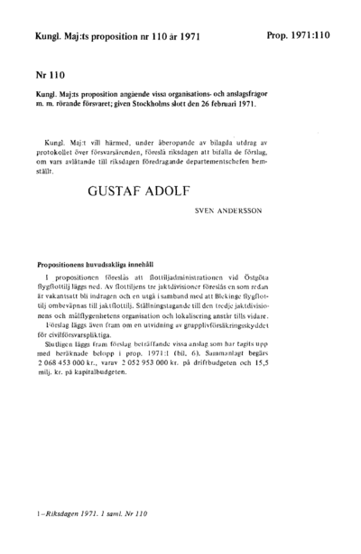 Omslaget till prop. 1971:110