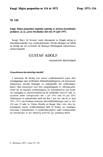 Omslaget till prop. 1971:116