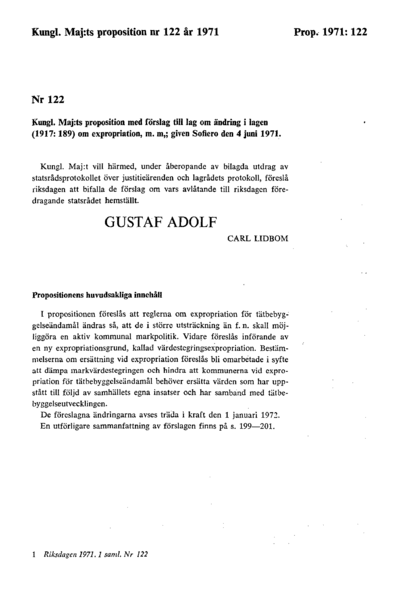 Omslaget till prop. 1971:122