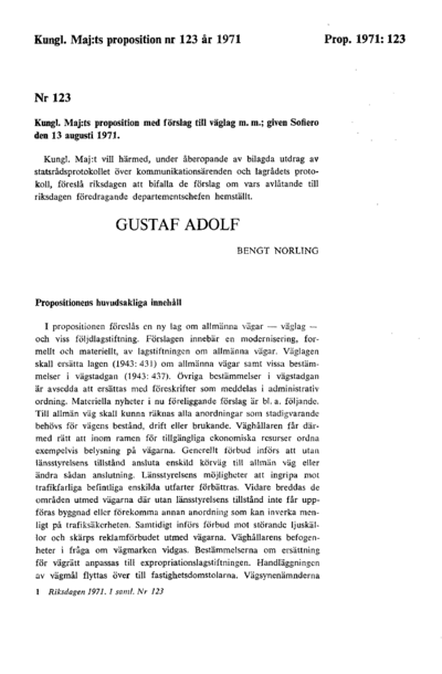 Omslaget till prop. 1971:123