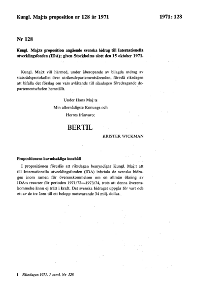 Omslaget till prop. 1971:128