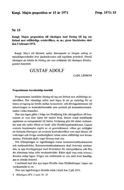 Omslaget till prop. 1971:15