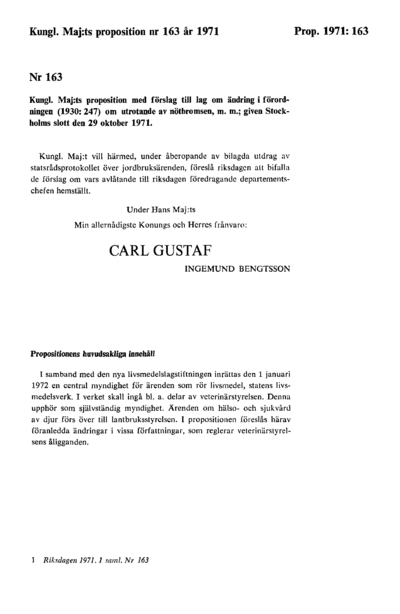 Omslaget till prop. 1971:163