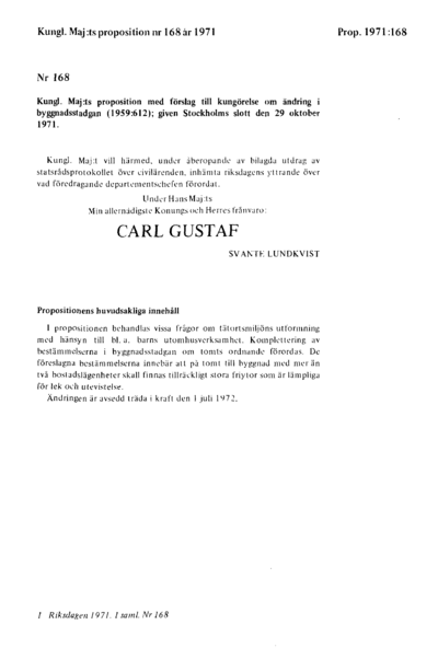 Omslaget till prop. 1971:168