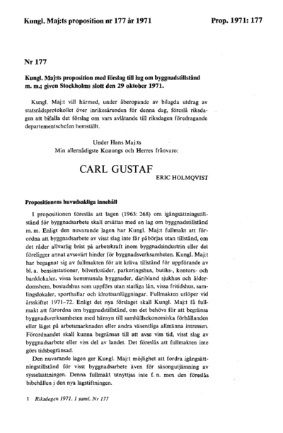 Omslaget till prop. 1971:177