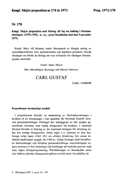 Omslaget till prop. 1971:178
