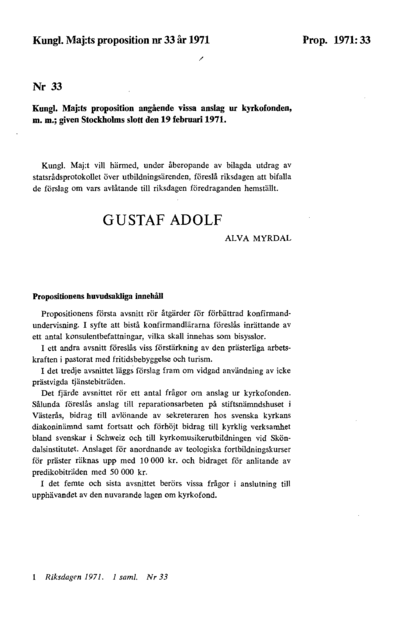 Omslaget till prop. 1971:33