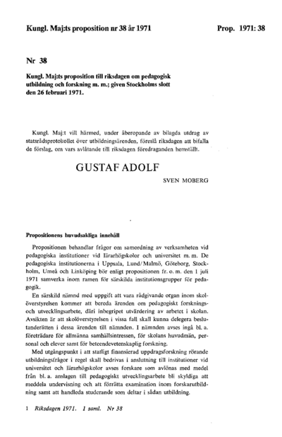 Omslaget till prop. 1971:38