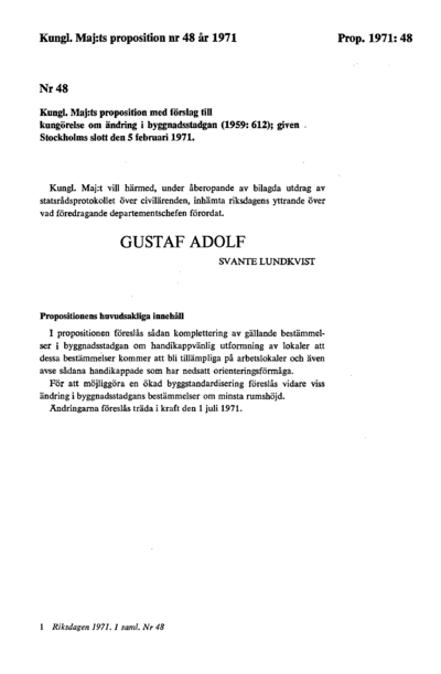 Omslaget till prop. 1971:48