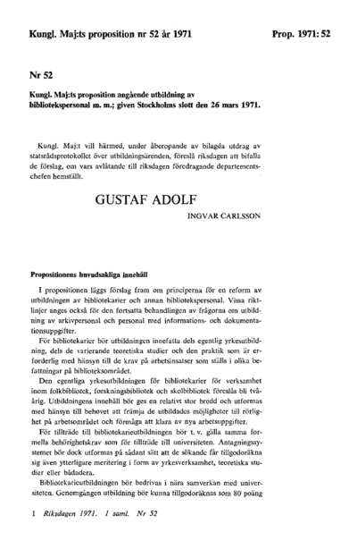 Omslaget till prop. 1971:52