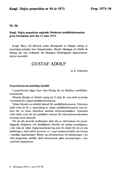Omslaget till prop. 1971:56
