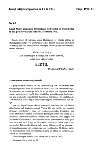 Omslaget till prop. 1971:61