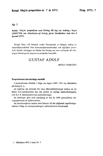 Omslaget till prop. 1971:7