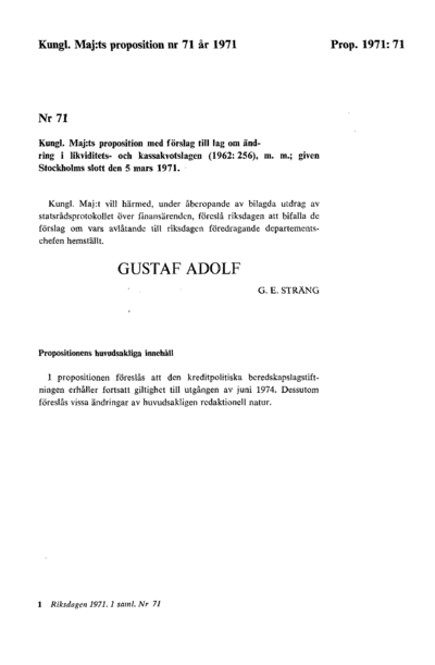 Omslaget till prop. 1971:71