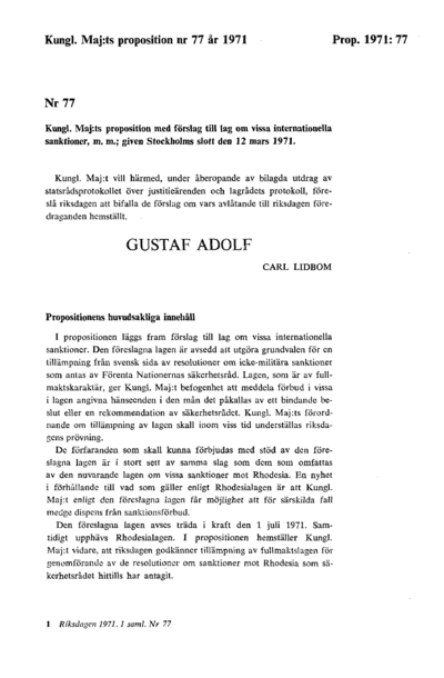 Omslaget till prop. 1971:77