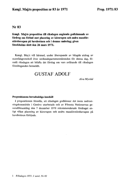 Omslaget till prop. 1971:83