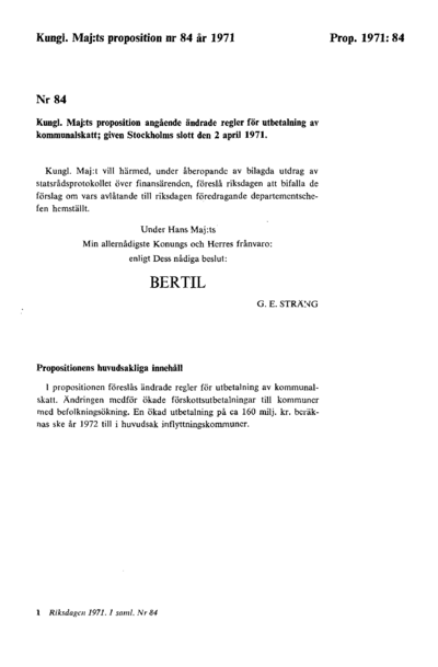 Omslaget till prop. 1971:84