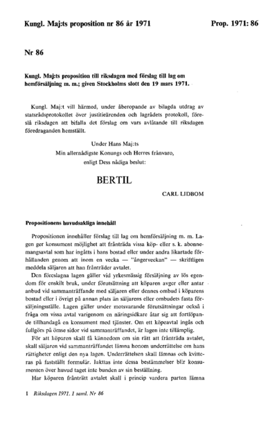 Omslaget till prop. 1971:86
