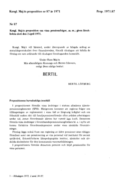 Omslaget till prop. 1971:87