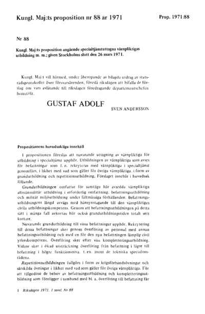 Omslaget till prop. 1971:88