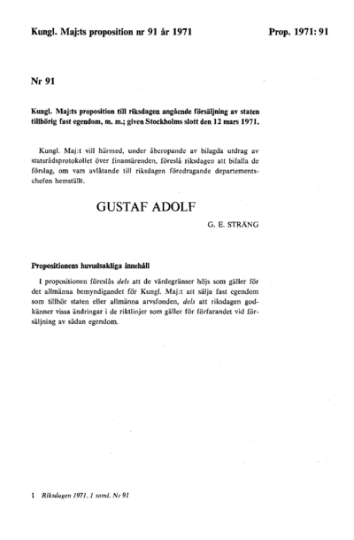 Omslaget till prop. 1971:91
