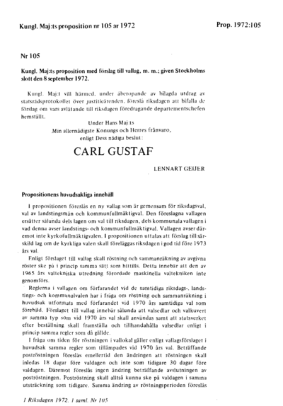 Omslaget till prop. 1972:105