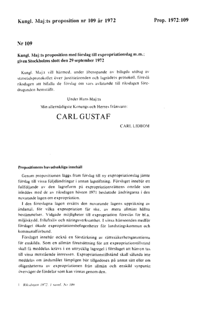 Omslaget till prop. 1972:109