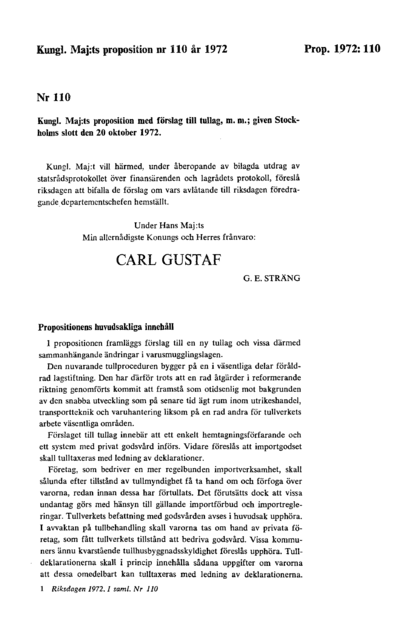 Omslaget till prop. 1972:110
