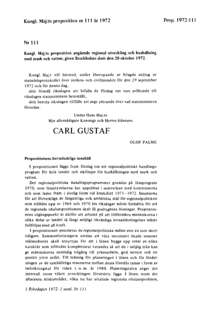 Omslaget till prop. 1972:111