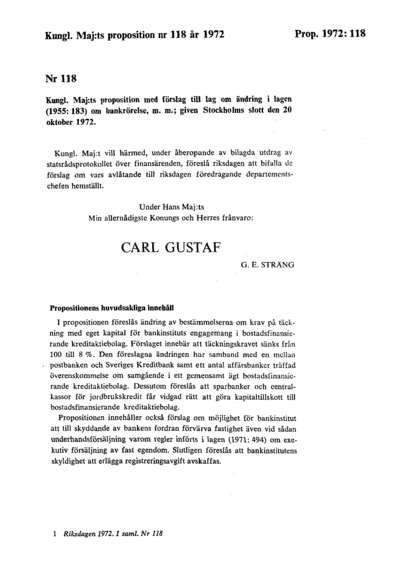 Omslaget till prop. 1972:118