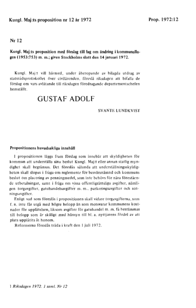 Omslaget till prop. 1972:12