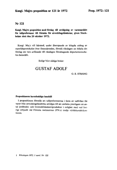 Omslaget till prop. 1972:121