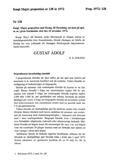 Omslaget till prop. 1972:128