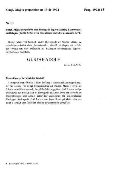 Omslaget till prop. 1972:13