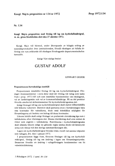 Omslaget till prop. 1972:134