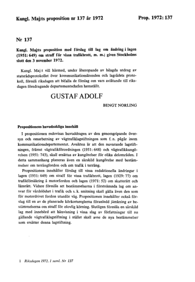 Omslaget till prop. 1972:137