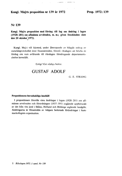Omslaget till prop. 1972:139