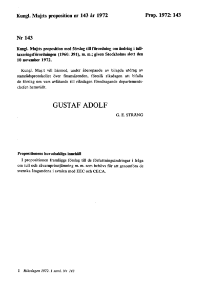 Omslaget till prop. 1972:143