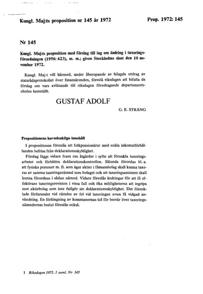 Omslaget till prop. 1972:145