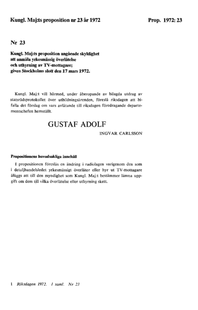 Omslaget till prop. 1972:23