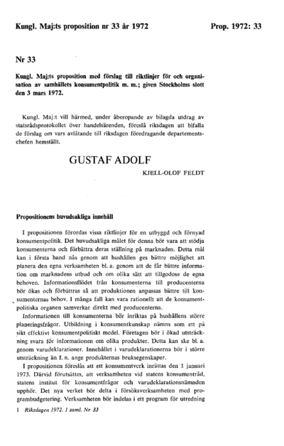 Omslaget till prop. 1972:33