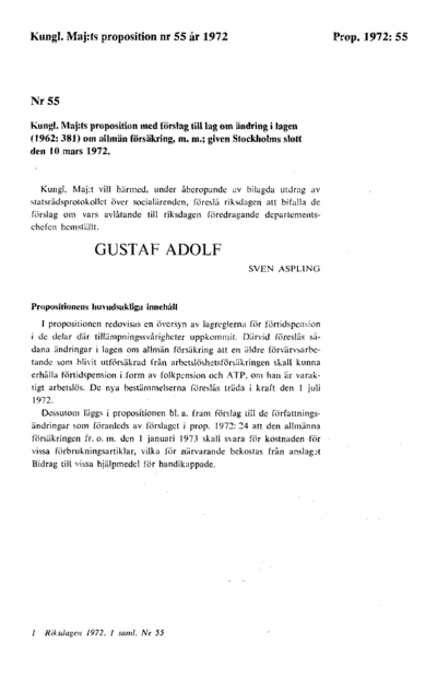 Omslaget till prop. 1972:55