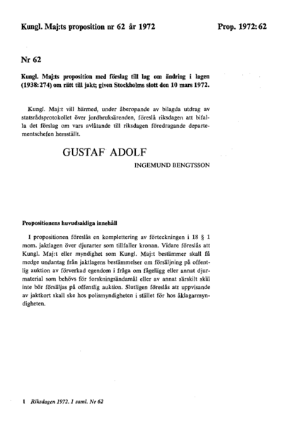 Omslaget till prop. 1972:62