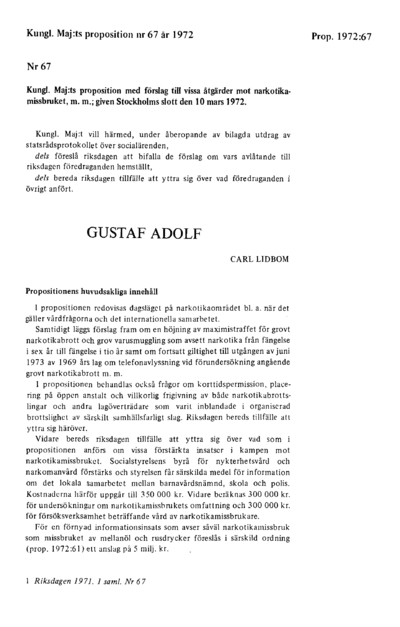 Omslaget till prop. 1972:67