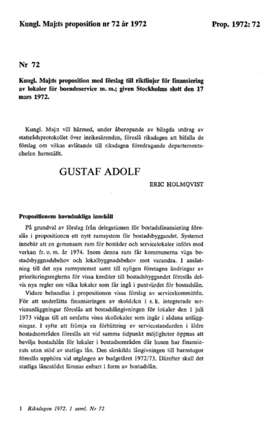 Omslaget till prop. 1972:72