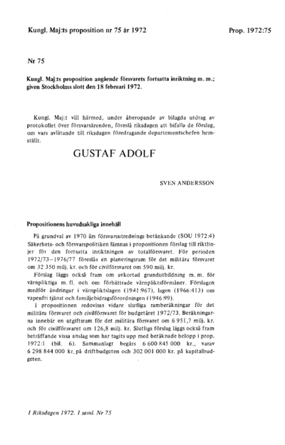 Omslaget till prop. 1972:75