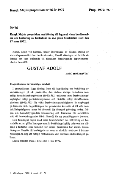 Omslaget till prop. 1972:76